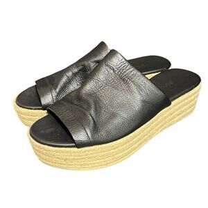 Vince Solana Black Leather Platform Espadrille Sandal Mule Size US‎ 6 EU 36